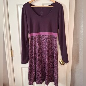 Prana Moxie Dress Purple Lagoon Long Sleeve Empire Waist Jersey Knit WomenS M